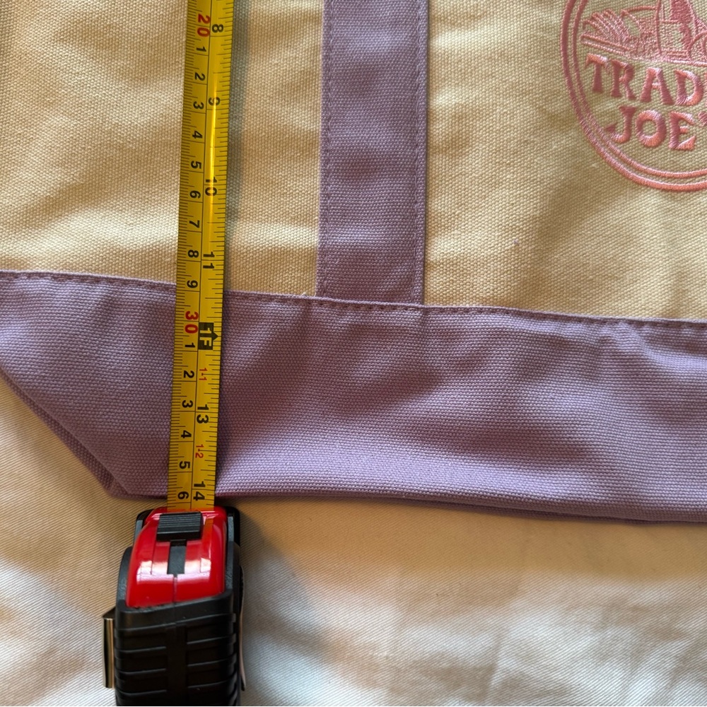 NWT Trader Joe's Beige Canvas Tote with Lavender Trim - Picture 3 of 3